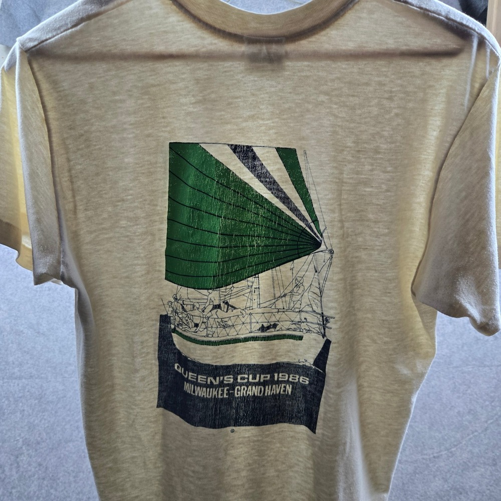 Vintage Paper Thin Queen's Cup 1986 T-Shirt Mens Large White Sailing Regatta 80s